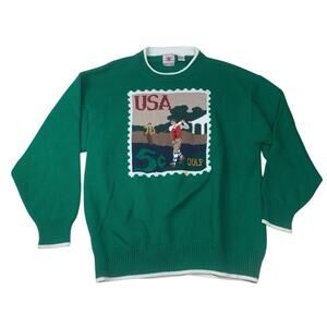 Cotton Traders mens XL Golf stamp Green White Sweater polo knit vintage